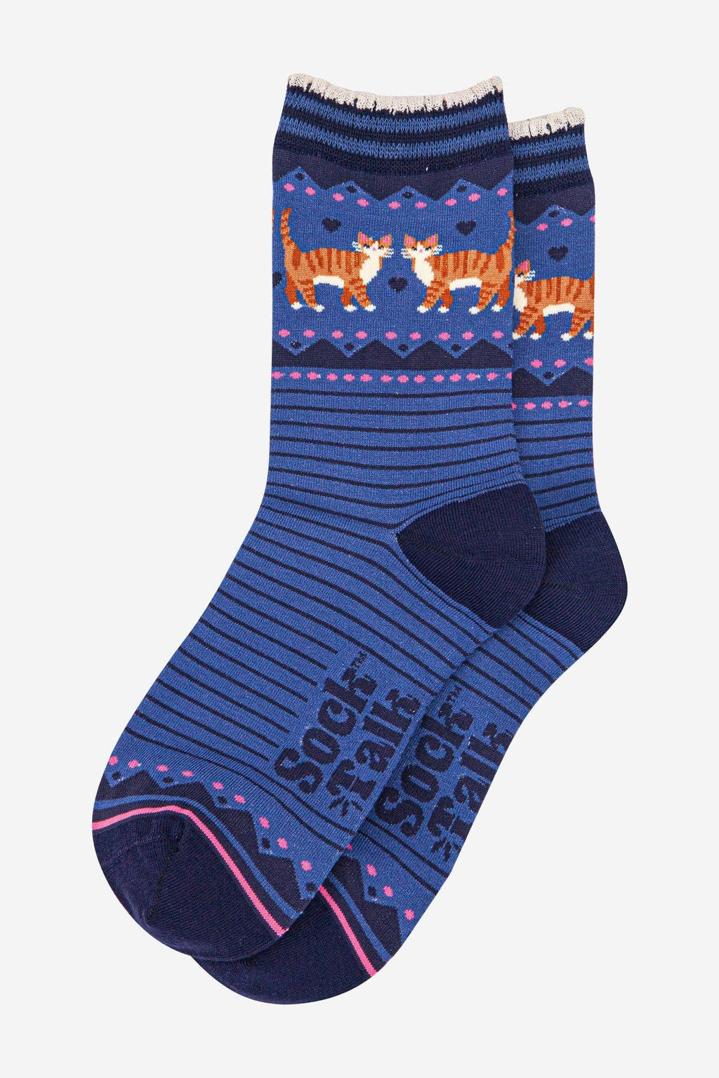 Ginger Cat Bamboo Crew Socks, Scalloped Cuff