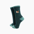 Ginger Cat Embroidered Wool Crew Socks – Forest Green