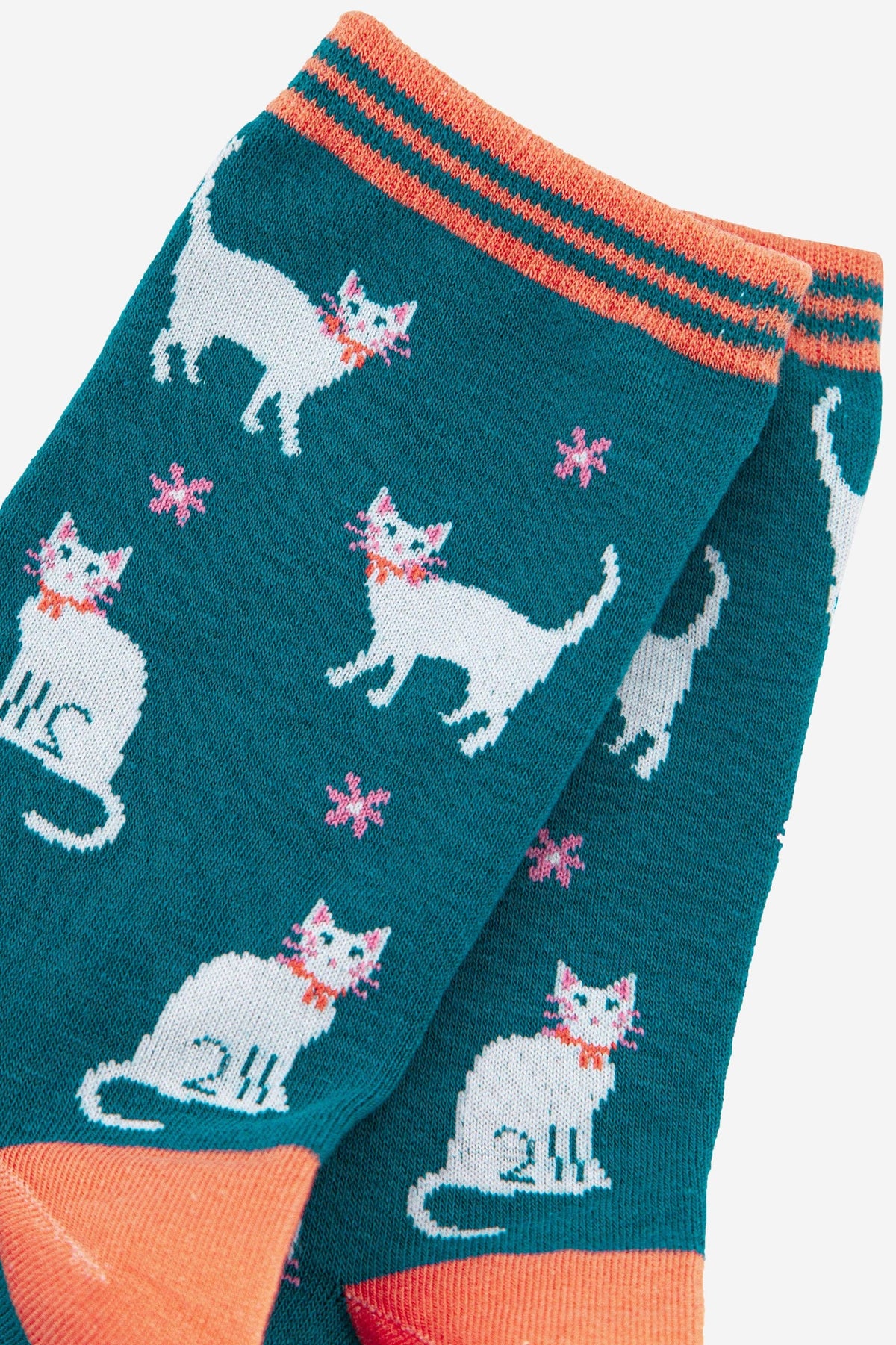 Summer Cats & Daisy's Bamboo Crew Socks - Teal