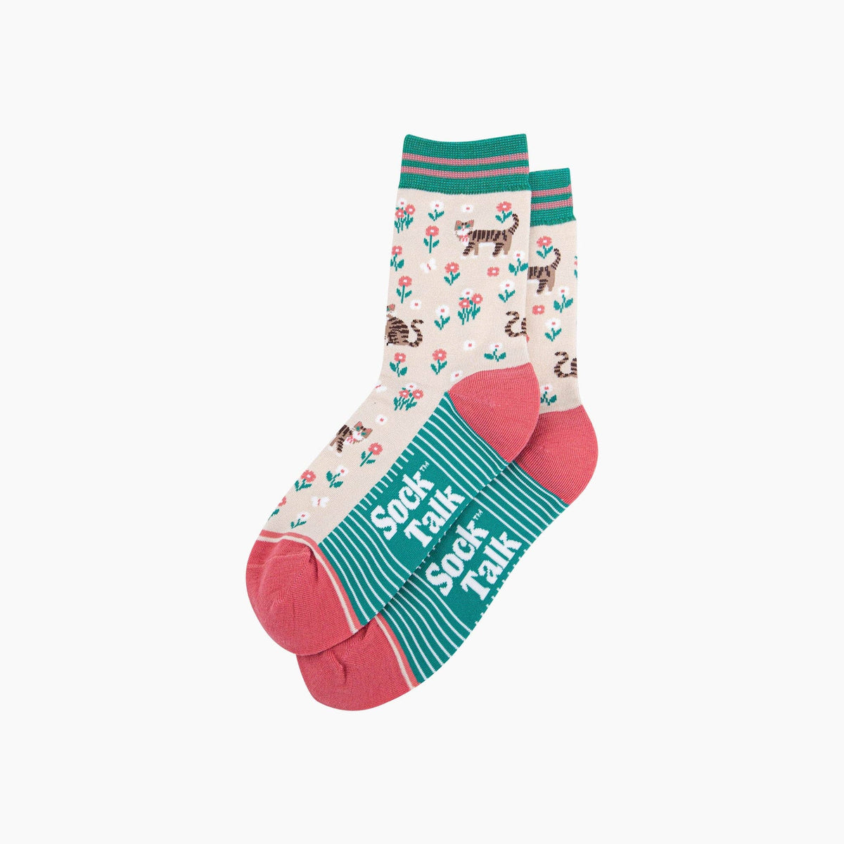 Tabby Cat Bamboo Crew Socks - Cream