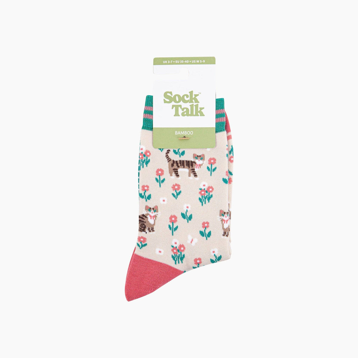 Tabby Cat Bamboo Crew Socks - Cream