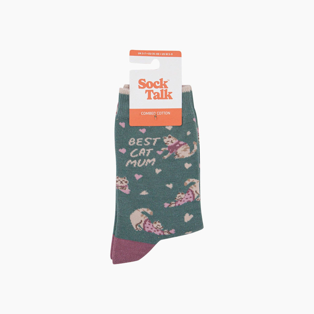 Best Cat Mum Combed Cotton Crew Socks – Sage Green
