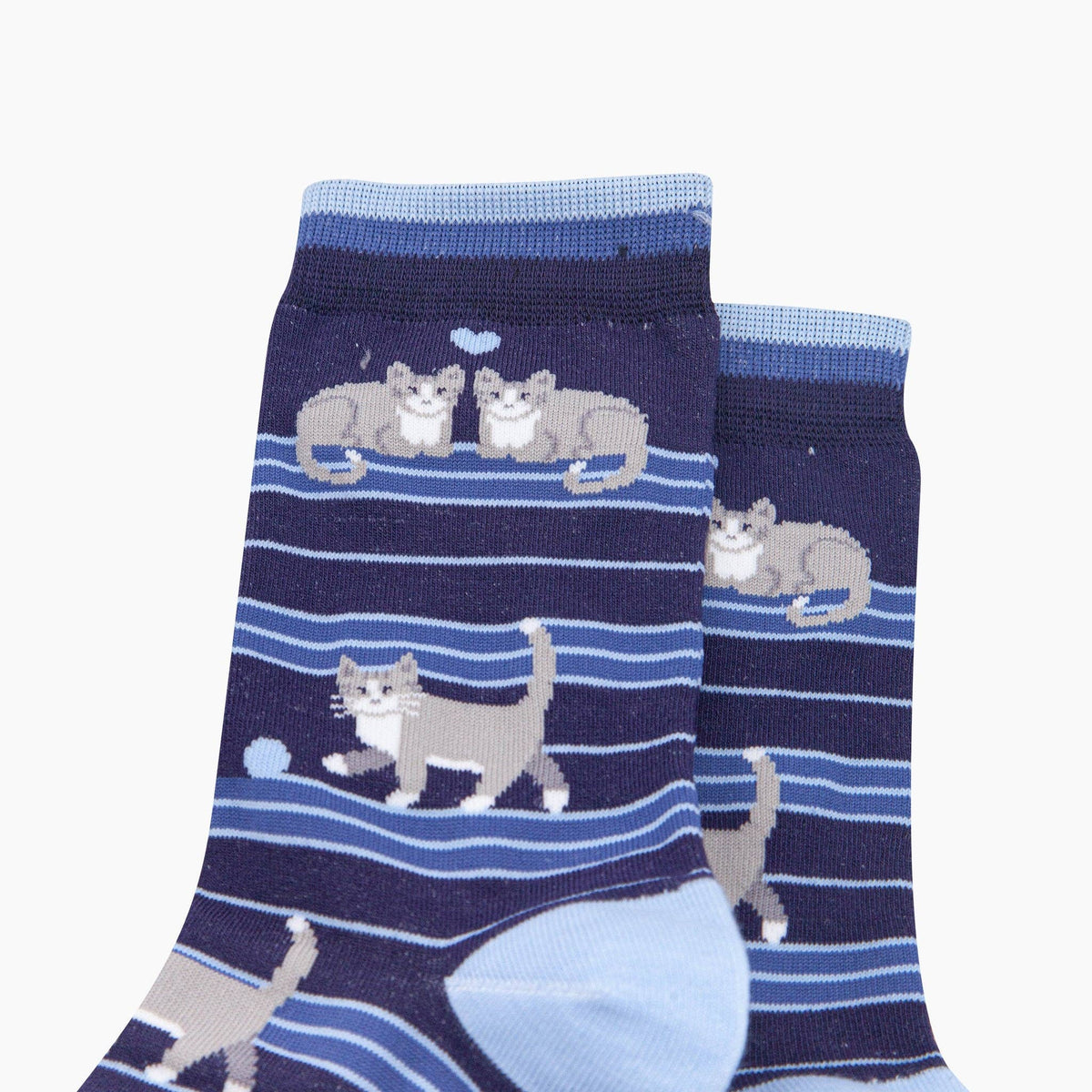 Playful Kitty Cat Bamboo Crew Socks - Navy Blue