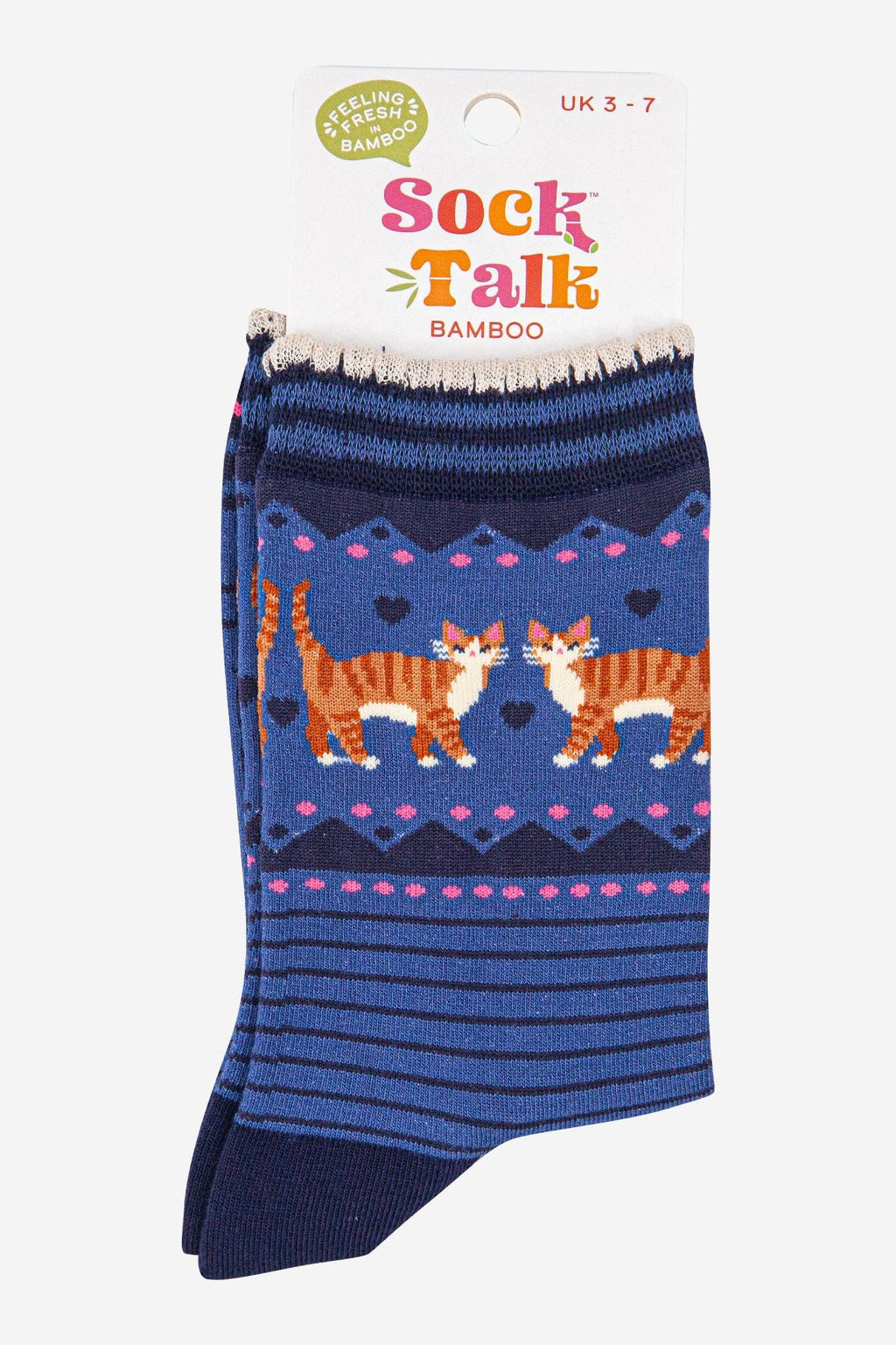 Ginger Cat Bamboo Crew Socks, Scalloped Cuff