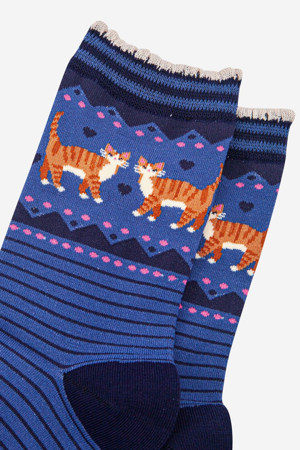 Ginger Cat Bamboo Crew Socks, Scalloped Cuff