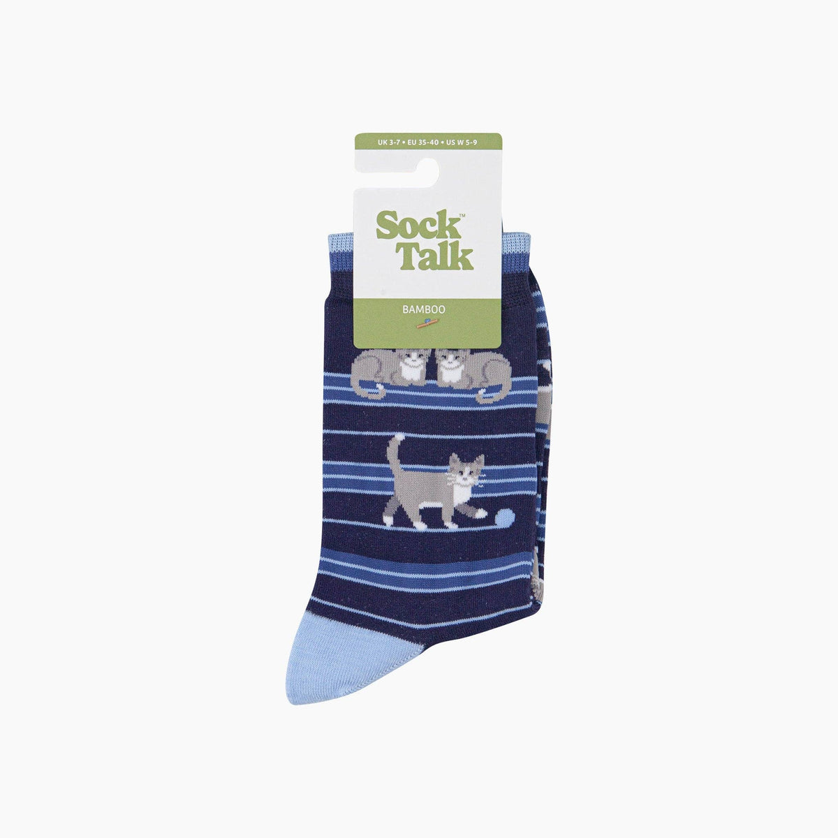 Playful Kitty Cat Bamboo Crew Socks - Navy Blue