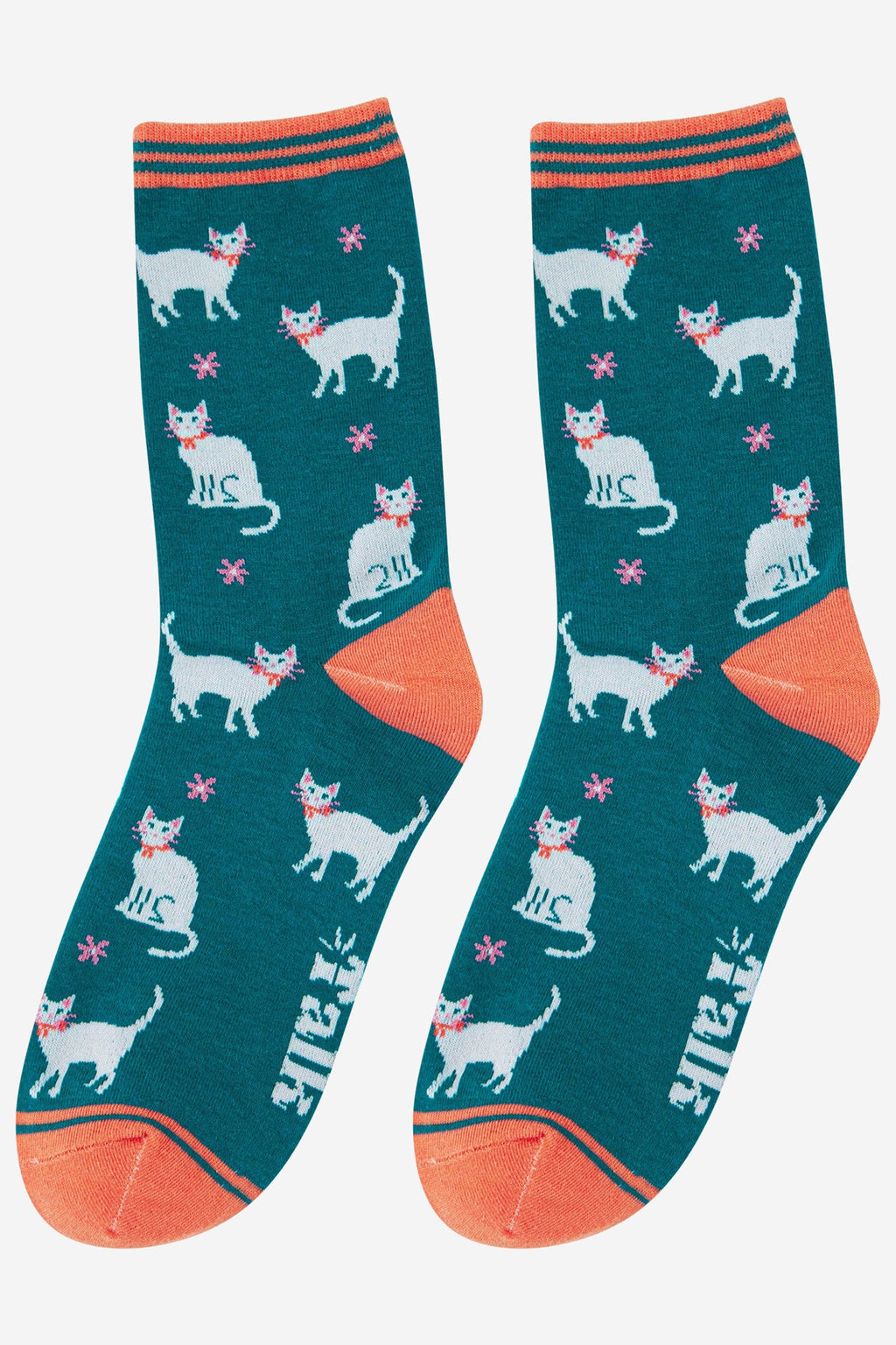 Summer Cats & Daisy's Bamboo Crew Socks - Teal
