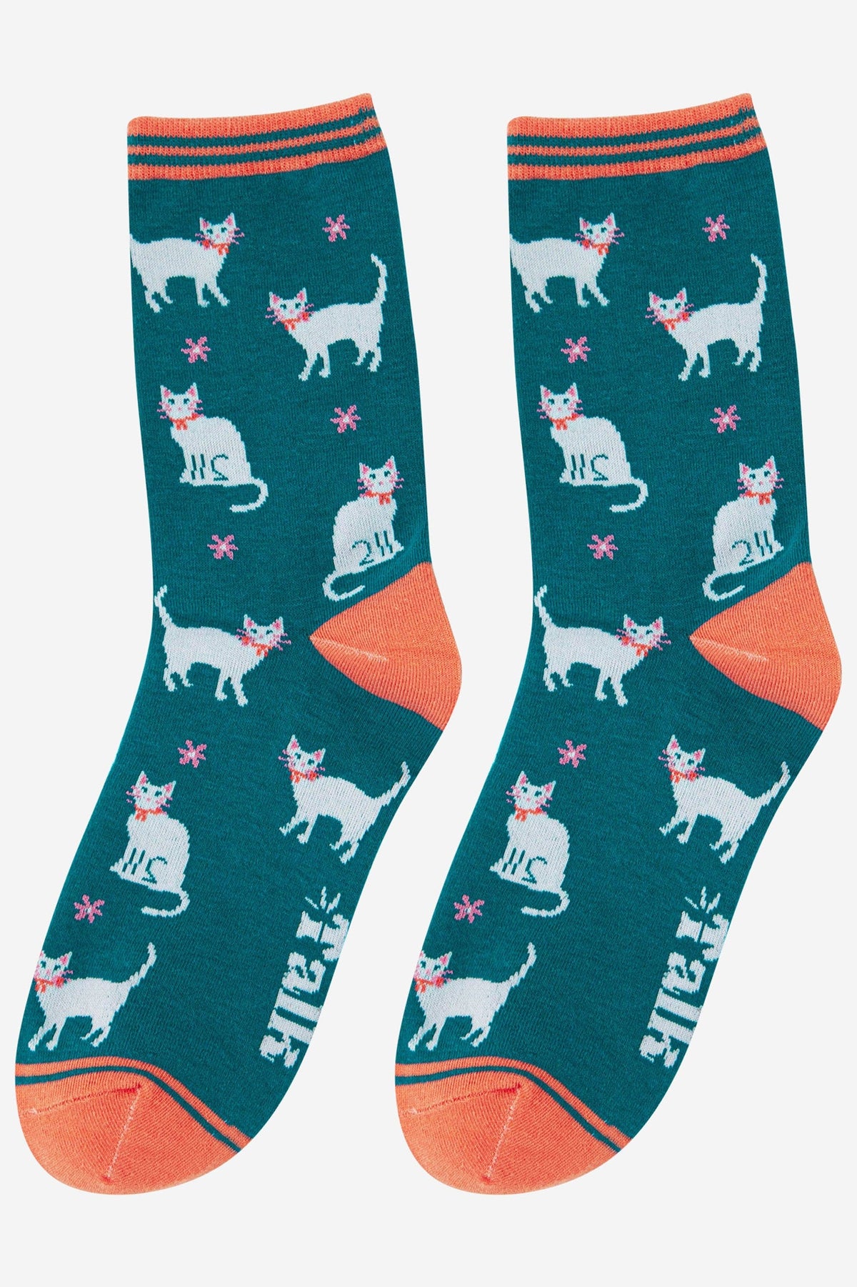 Summer Cats & Daisy's Bamboo Crew Socks - Teal