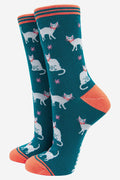 Summer Cats & Daisy's Bamboo Crew Socks - Teal