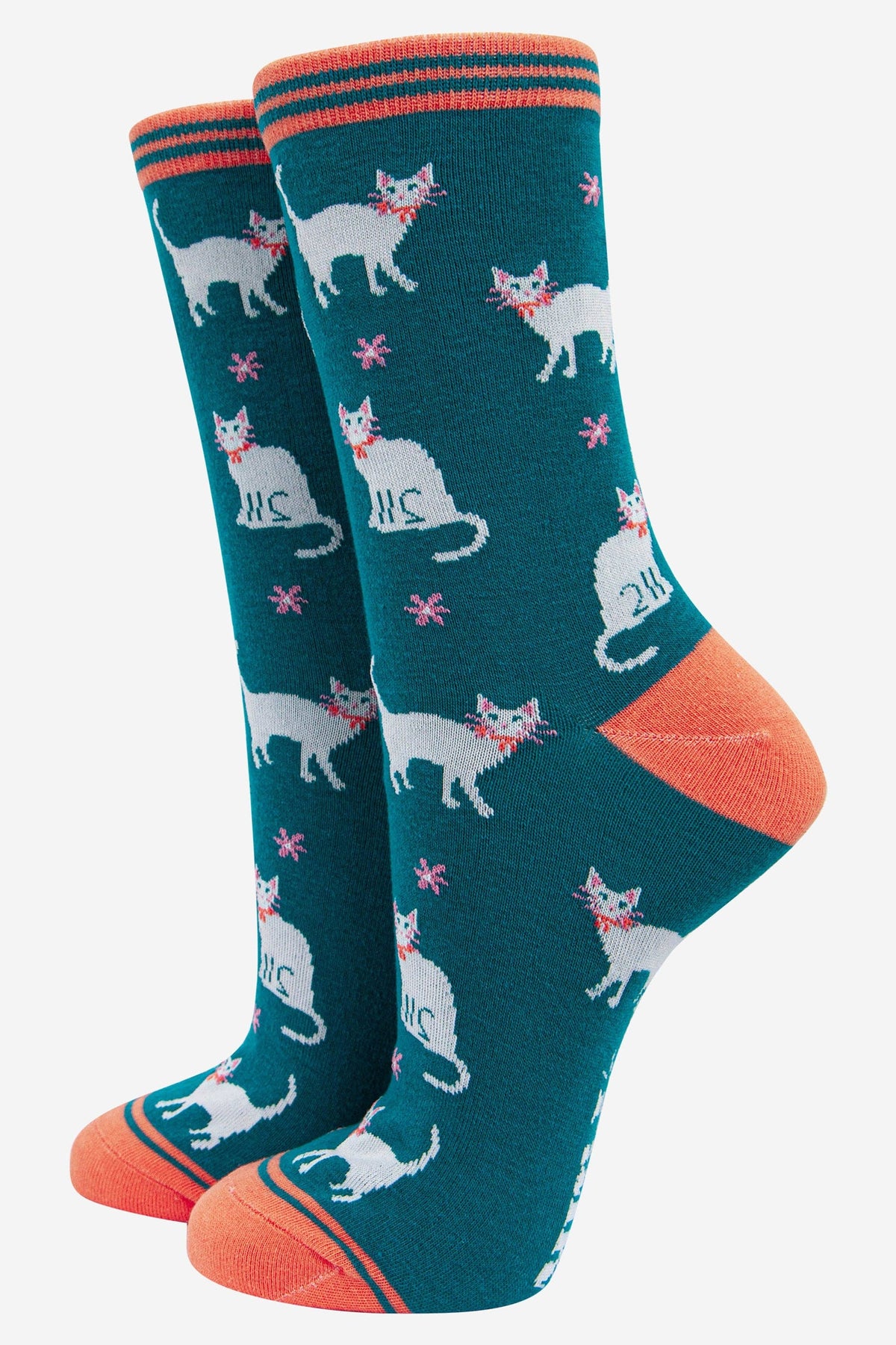 Summer Cats & Daisy's Bamboo Crew Socks - Teal