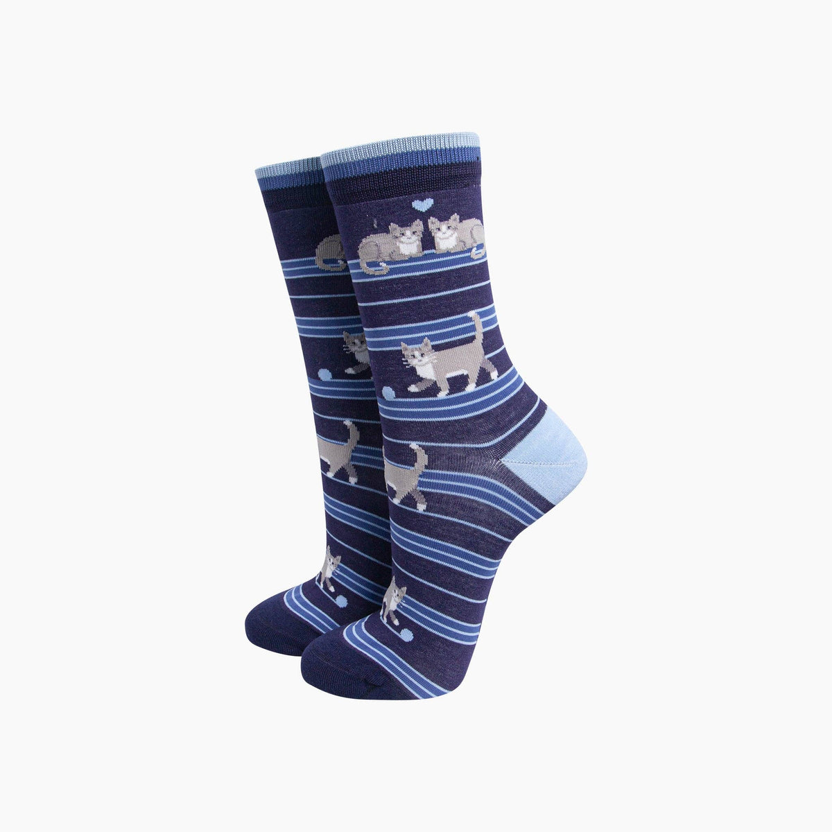 Playful Kitty Cat Bamboo Crew Socks - Navy Blue